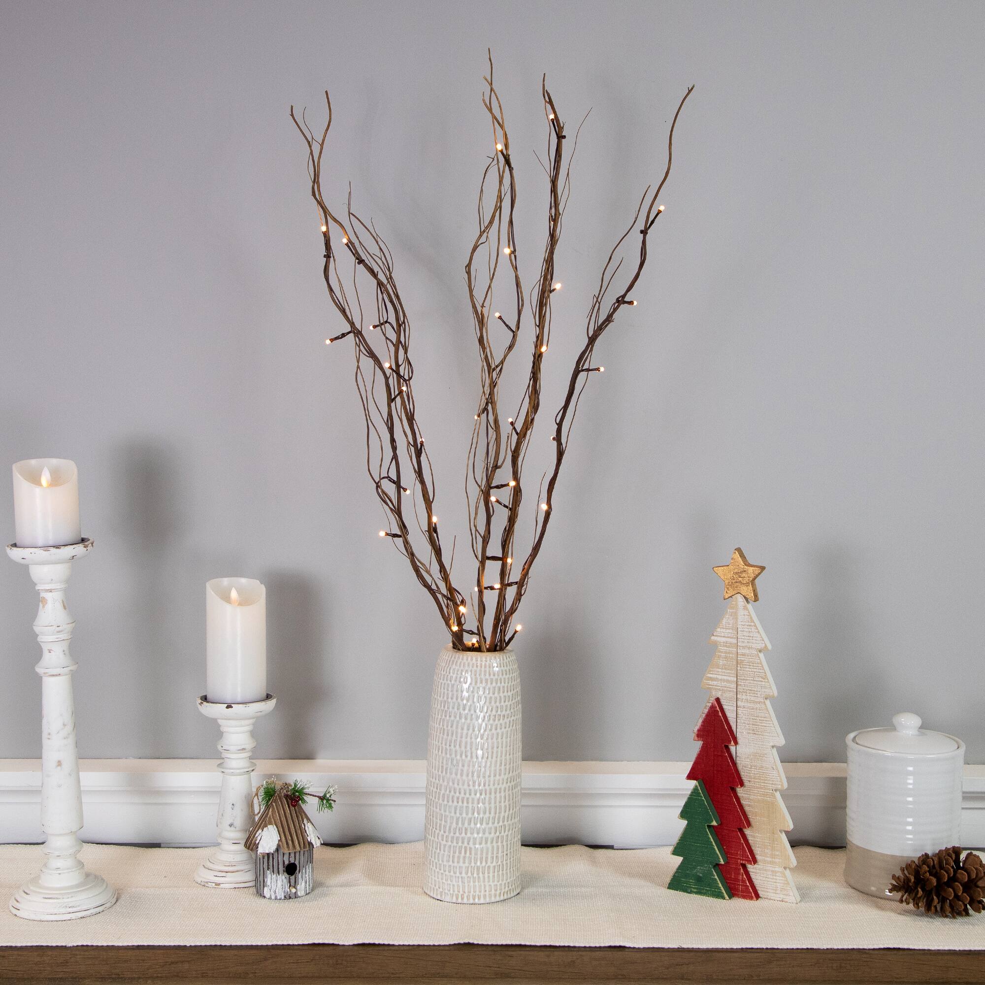 39" LED Lighted Natural Branch Bundle Christmas Decoration, Warm White Lights